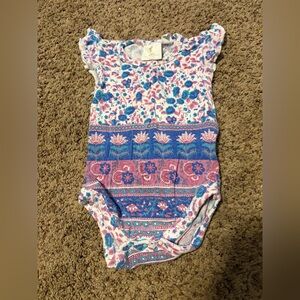 Spell Blue and Pink Floral Baby Onesie 6-12 folktown